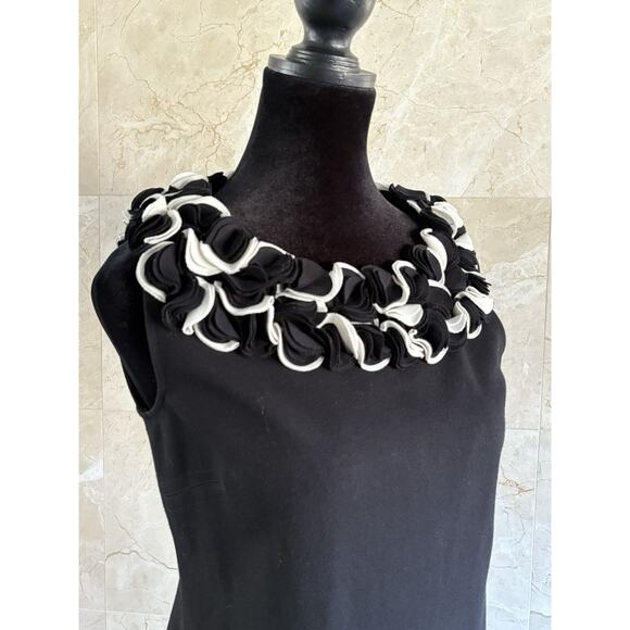 VTG Cache Cocktail Dress - 6 Black White Dramatic Ruffle Neckline Holiday Party - Picture 5 of 11